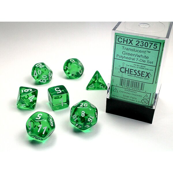 Translucent Polyhedral Green/white 7-Die Set