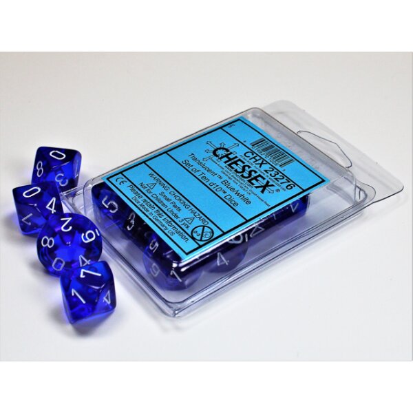 Translucent Blue/white Set of Ten d10s