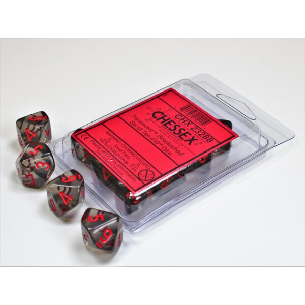 Translucent Smoke/red Set of Ten d10s