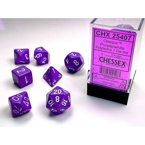 Opaque Polyhedral 7-Die Set - Purple w/white