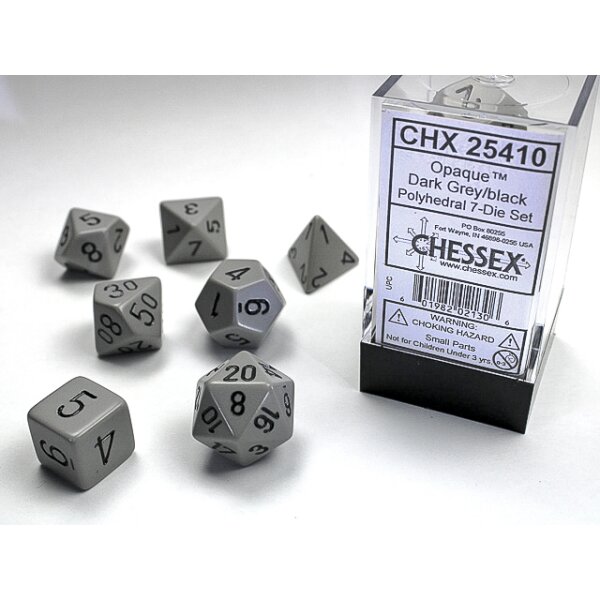 Opaque Polyhedral 7-Die Set - Grey w/black