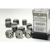 Opaque 16mm d6 with pips (12 Dice Block) - Grey w/black