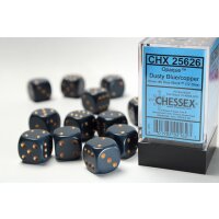 Opaque 16mm d6 with pips (12 Dice Block) - Dusty Blue w/gold