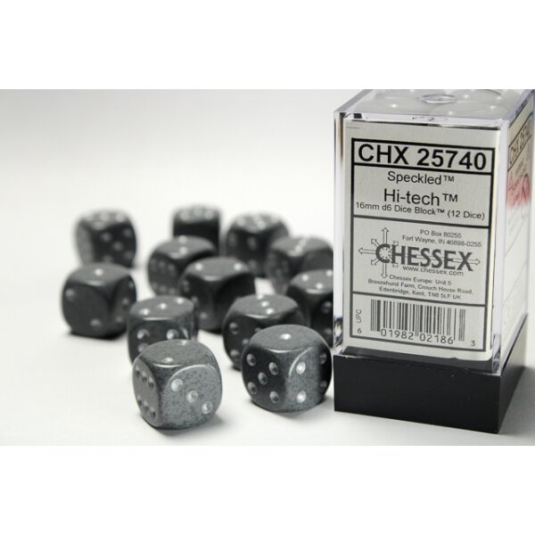 Speckled 16mm d6 with pips  (12 Dice Block) - Hi-Tech