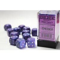 Speckled 16mm d6 with pips  (12 Dice Block) - Silver Tetra