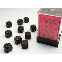 Opaque 12mm d6 with pips (36 Dice Block) - Black w/red