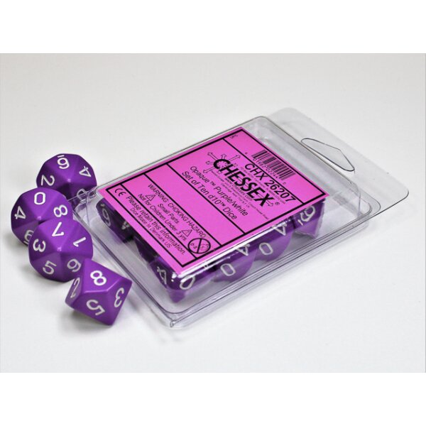 Opaque Polyhedral Ten d10 Set - Purple/white