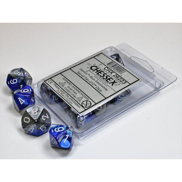 Gemini Polyhedral Ten d10 Set - Blue-Steel w/white