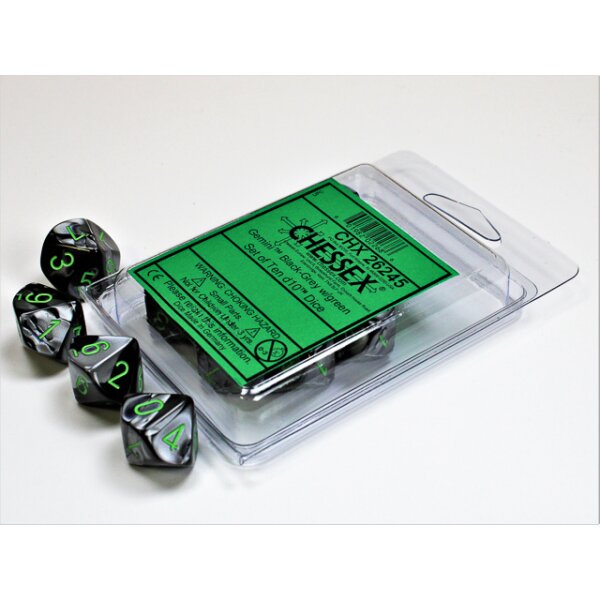 Ten d10 Set - Black-Grey w/green