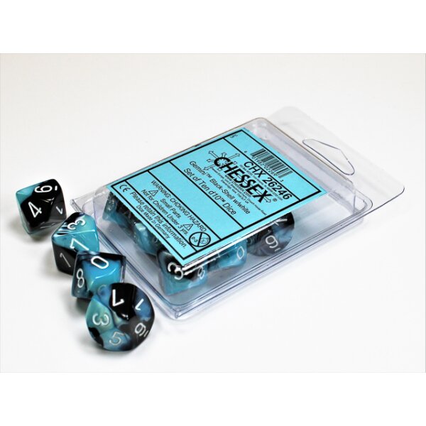 Ten d10 Set - Black-Shell w/white