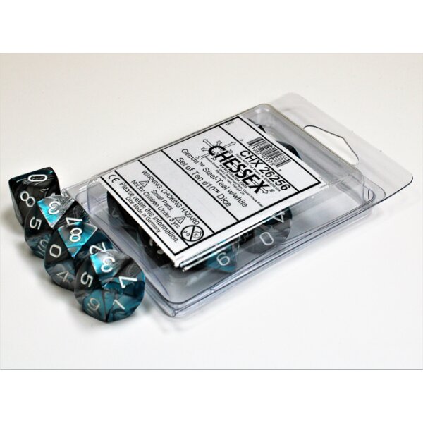 Ten d10 Set - Steel-Teal w/white