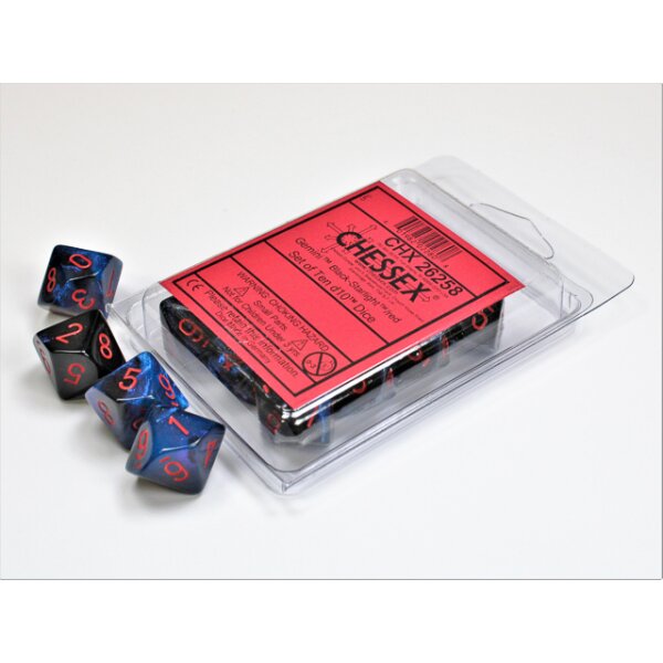 Ten d10 Set - Black-Starlight w/red