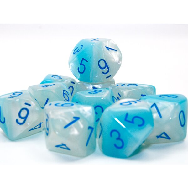 Ten d10 Set - Pearl Turquoise-White/blue Luminary