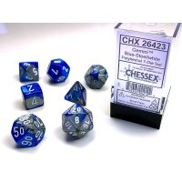 Gemini Polyhedral 7-Die Set - Blue-Steel w/white