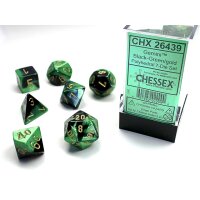 Gemini Polyhedral 7-Die Set - Black-Green w/gold