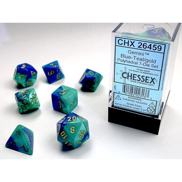 Gemini Polyhedral 7-Die Set - Blue-Teal w/gold