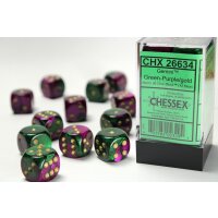 Gemini 16mm d6 with pips (12 Dice Block) - Green-Purple...