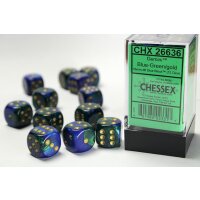 Gemini 16mm d6 with pips (12 Dice Block) - Blue-Green w/gold