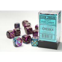 Gemini 16mm d6 with pips (12 Dice Block) - Purple-Teal...