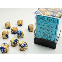 Gemini 12mm d6 with pips (36 Dice Block) - Blue-Gold w/white