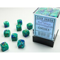 Gemini 12mm d6 with pips (36 Dice Block) - Blue-Teal w/gold