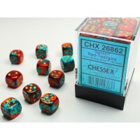 Gemini 12mm d6 with pips (36 Dice Block) - Red-Teal with...