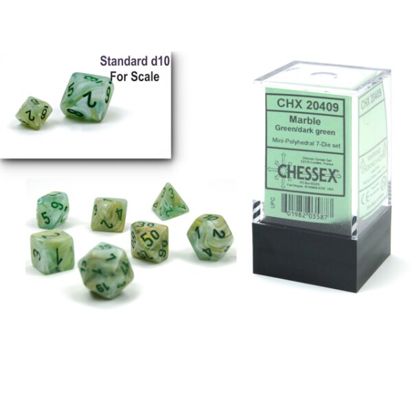 Marble Mini-Polyhedral Green/dark green 7-Die Set