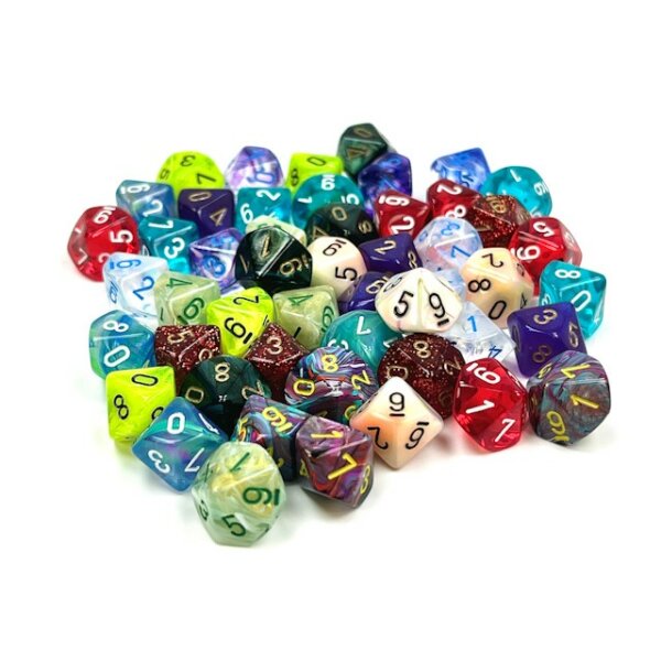 Bag of 50TM Assorted loose Mini-Polyhedral d10s