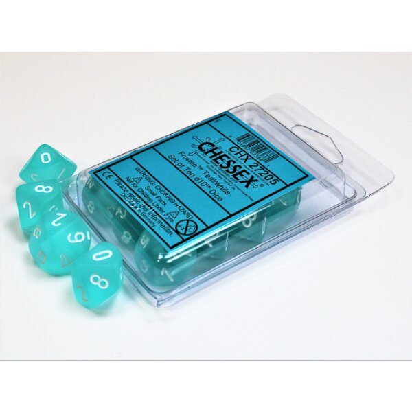 Polyhedral Ten d10 Set - Frosted Teal w/white