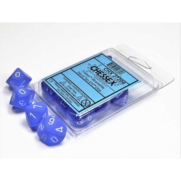 Polyhedral Ten d10 Set - Frosted Blue w/white