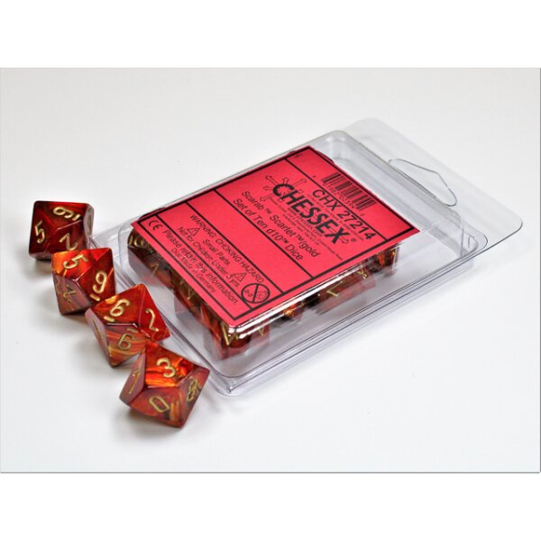 Polyhedral Ten d10 Set - Scarab Scarlet w/gold