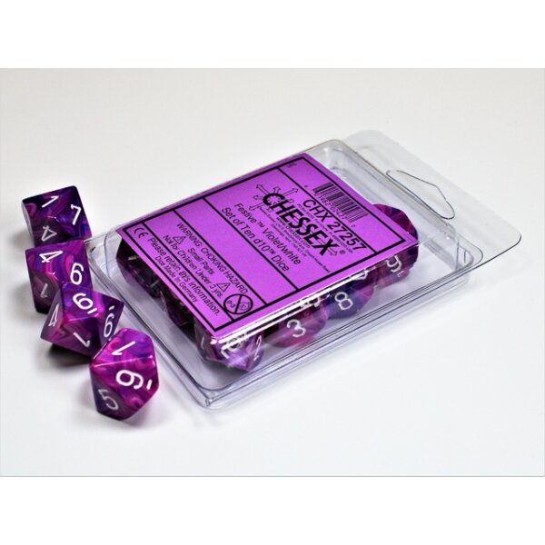 Polyhedral Ten d10 Set - Festive Violet w/white