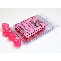 Polyhedral Ten d10 Set - Frosted Polyheral Pink w/white