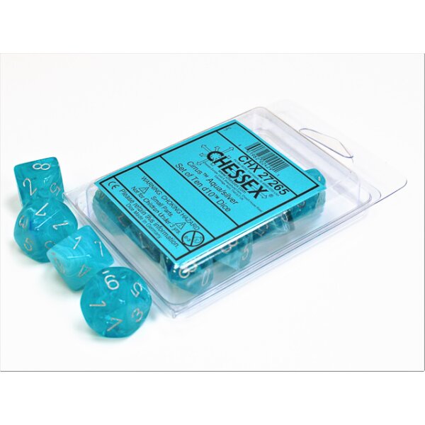 Polyhedral Ten d10 Set - Cirrus Aqua w/silver