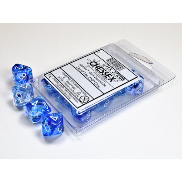 Polyhedral Ten d10 Set - Nebula Dark Blue w/white