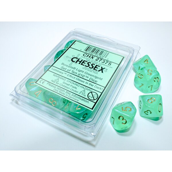 Polyhedral Ten d10 Set - Borealis Light Green/gold Luminary