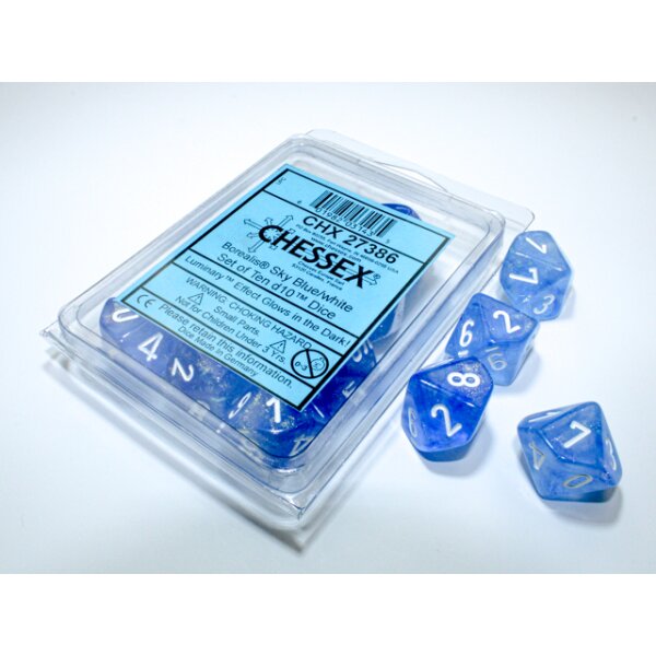 Polyhedral Ten d10 Set - Borealis Sky Blue/white Luminary