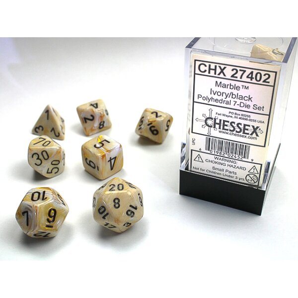 Polyhedral 7-Die Set - Marble Ivory w/black