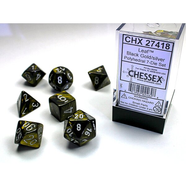 Polyhedral 7-Die Set - Leaf Black Gold w/silver