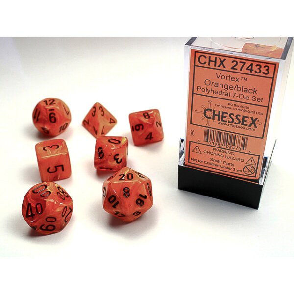 Polyhedral 7-Die Set - Vortex Orange w/black