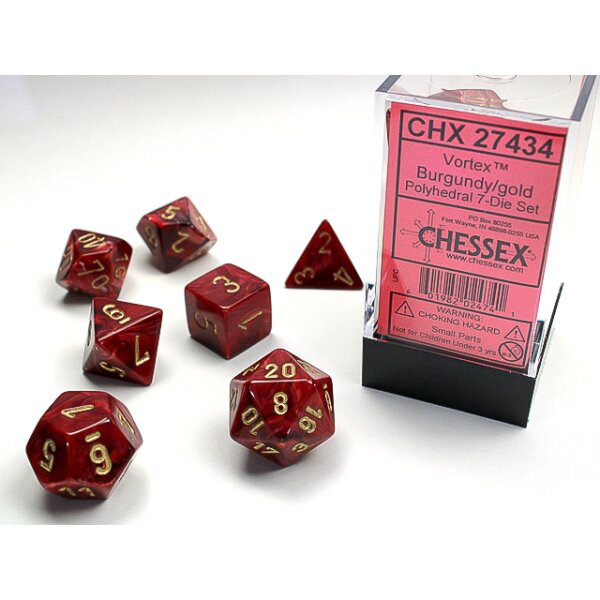 Polyhedral 7-Die Set - Vortex Burgundy w/gold