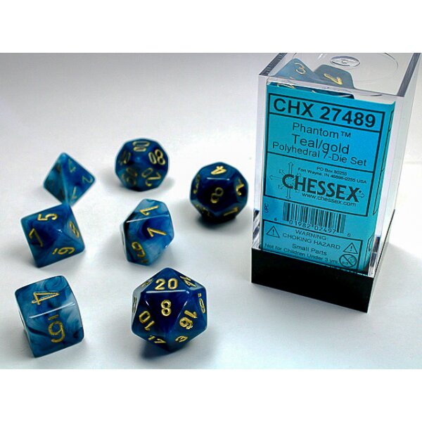 Polyhedral 7-Die Set - Phantom Teal w/gold