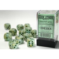 16mm d6 with pips (12 Dice Block) - Marble Green w/dark...