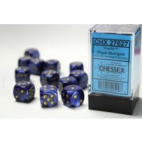 16mm d6 with pips (12 Dice Block) - Scarab Royal Blue w/gold