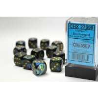 16mm d6 with pips (12 Dice Block) - Lustrous Shadow w/gold