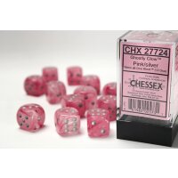 16mm d6 with pips (12 Dice Block) - Ghostly Glow Pink/silver