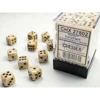 12mm d6 with pips (36 Dice Block) - Marble Ivory w/black