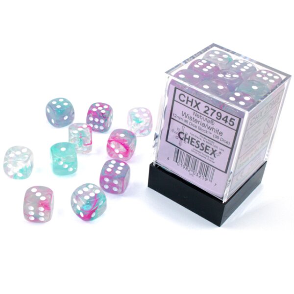 12mm d6 with pips (36 Dice Block) - Nebula TM 12mm d6 Wisteria/white Luminary