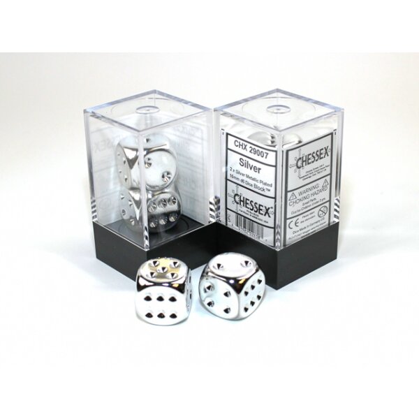 Silver-Plated Metallic 16mm d6 with pips  Pair (2)