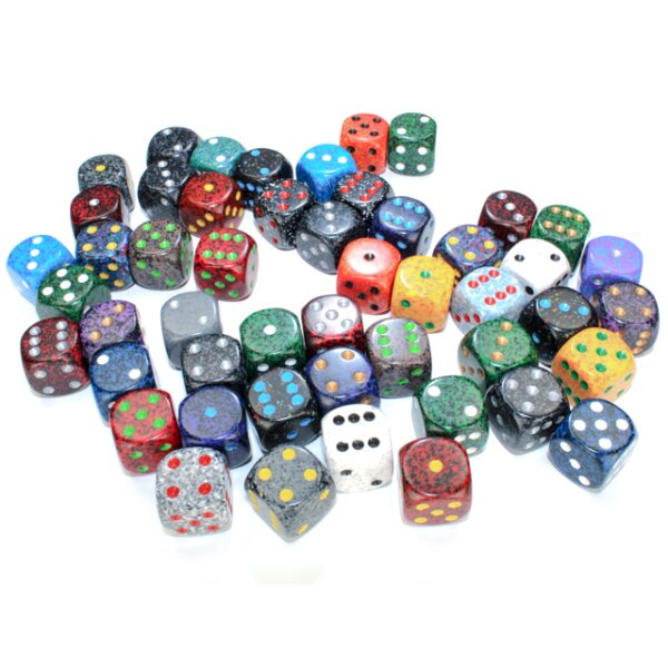 Bag of 50 Asst. Loose Speck. 16mm d6 w/pips Dice